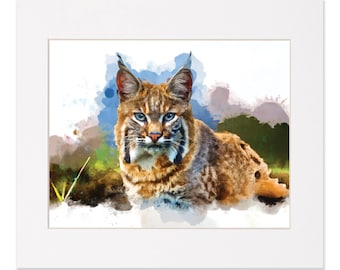 BOBCAT, Nature Art,  Watercolor Style Art, Bobcat Print