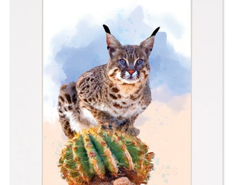 BOBCAT ON CACTUS, Nature Art, Watercolor Style Art, Bobcat Print - Etsy