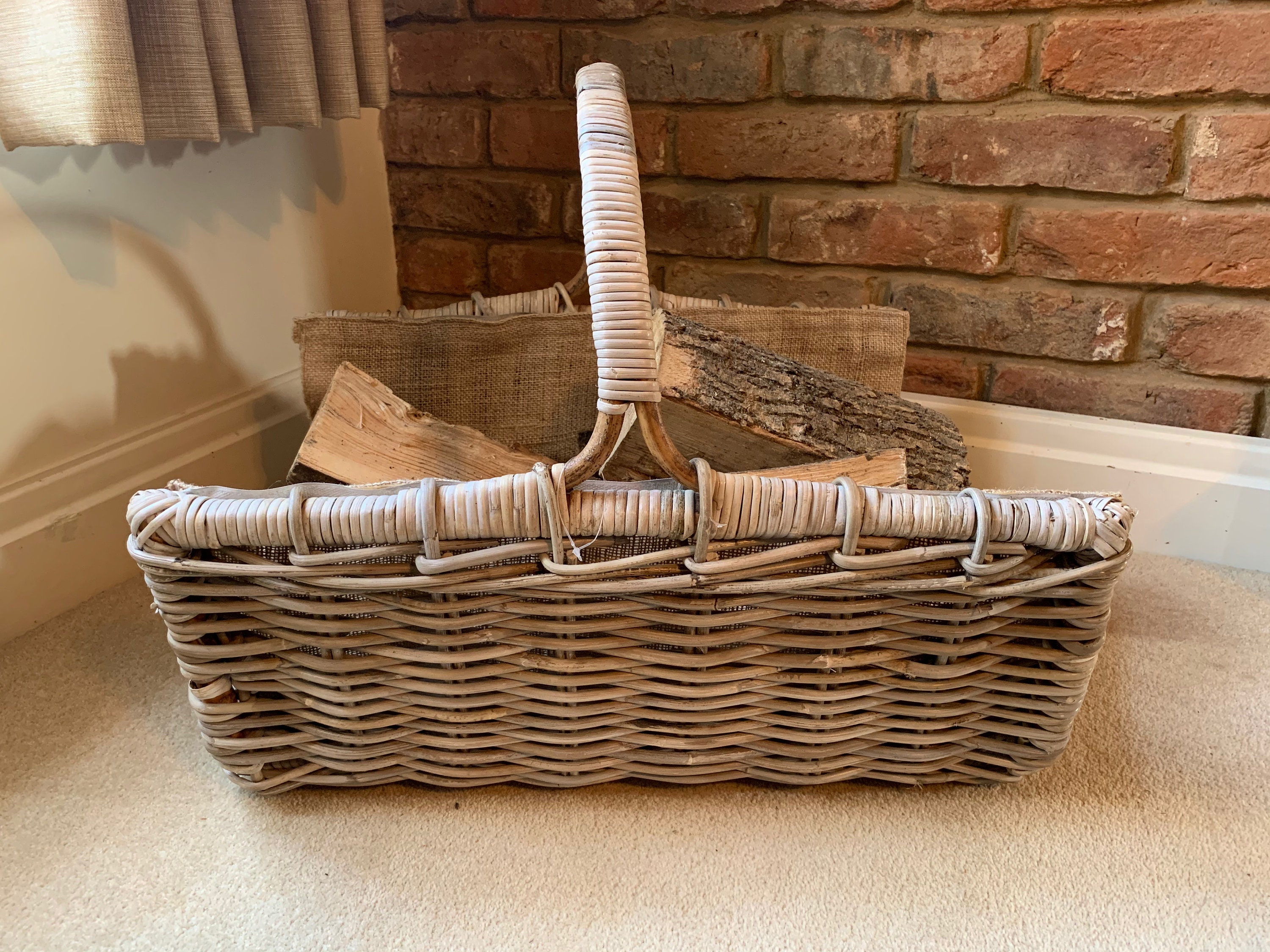 Premium Quality Hessian Lined Rattan Log Trug Basket Etsy