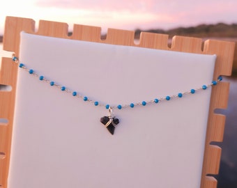 Teal Shark Tooth Choker | Shark Tooth Necklace | Shark Tooth jewelry