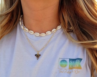 Shark tooth necklace set | Sea shell necklace | Cowrie shell choker | Shark Tooth Choker | Sea inspired necklace set