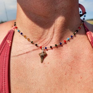Beaded Shark Tooth Choker | Colorful beaded choker | Shark Tooth Necklace