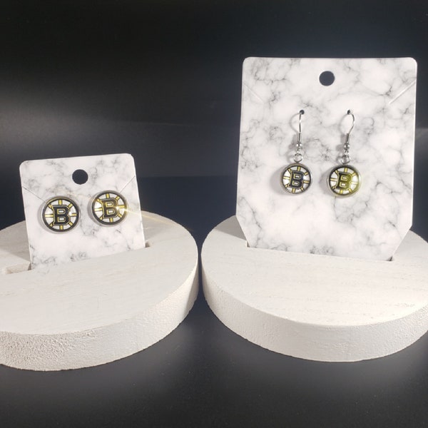 Boston Bruins inspired earrings. 12mm/14 mm drp/Dangly or 12mm/14mm studs