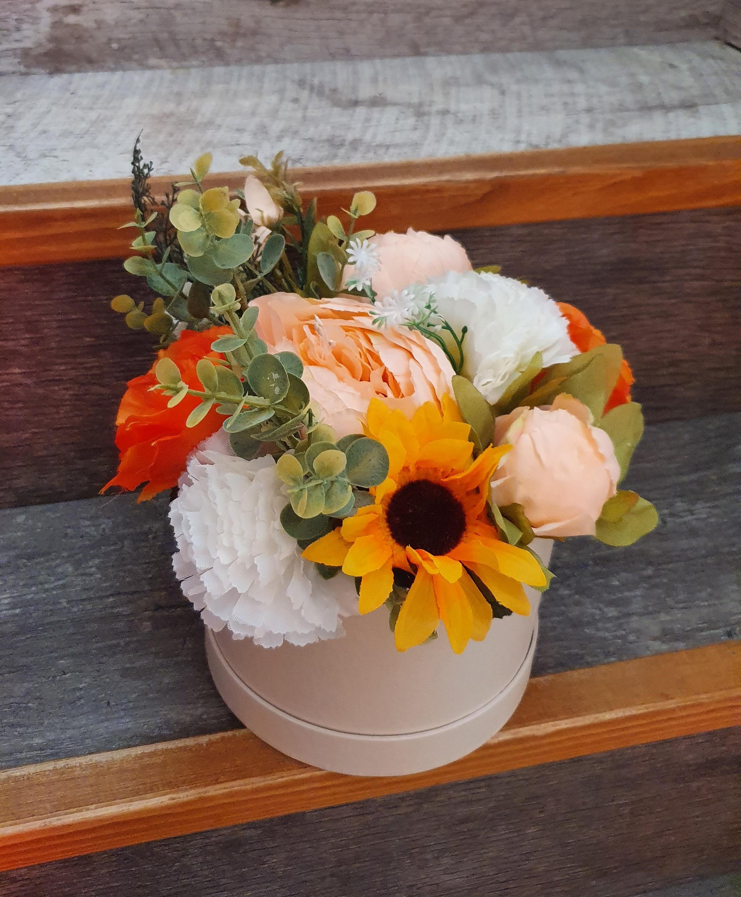 Flower Hat Box Flower Arrangement Silk Flower Hat Box Etsy