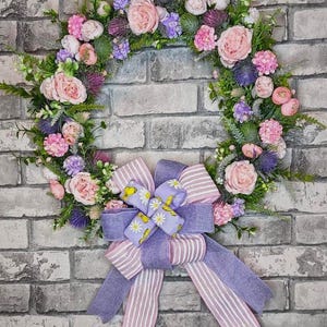Large One Off Artificial Floral Wreath Pink Lilac 45–50cm Vine Door Wreath