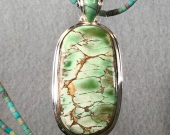 Variscite Sterling Silver Pendant with Inlaid Bale 28x60 mm.