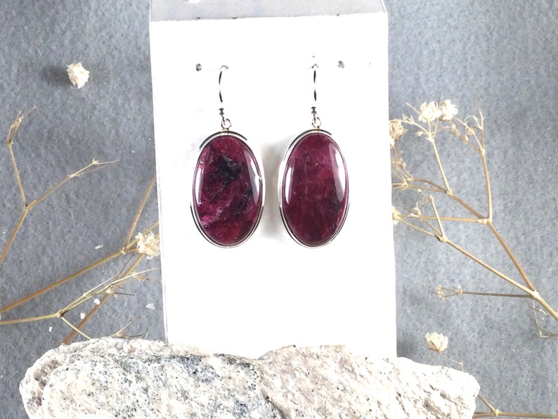 Eudialyte Earrings in Sterling Silver Stones size 15x25 mm