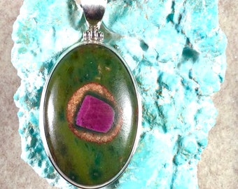 Ruby in Zoisite Pendant in Sterling Silver  28x55 mm.