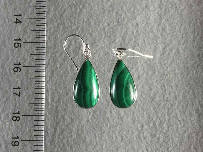Malachite Earrings in Sterling Silver 10x25mm.