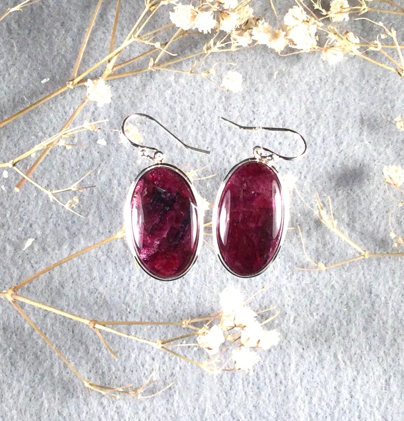 Eudialyte Earrings in Sterling Silver Stones size 15x25 mm