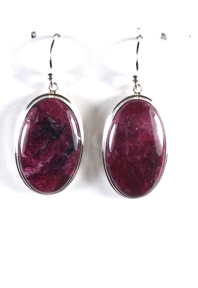 Eudialyte Earrings in Sterling Silver Stones size 15x25 mm