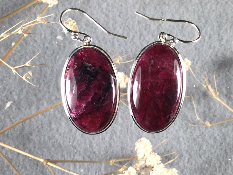 Eudialyte Earrings in Sterling Silver Stones size 15x25 mm