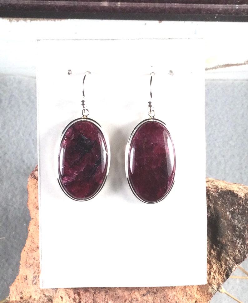 Eudialyte Earrings in Sterling Silver Stones size 15x25 mm