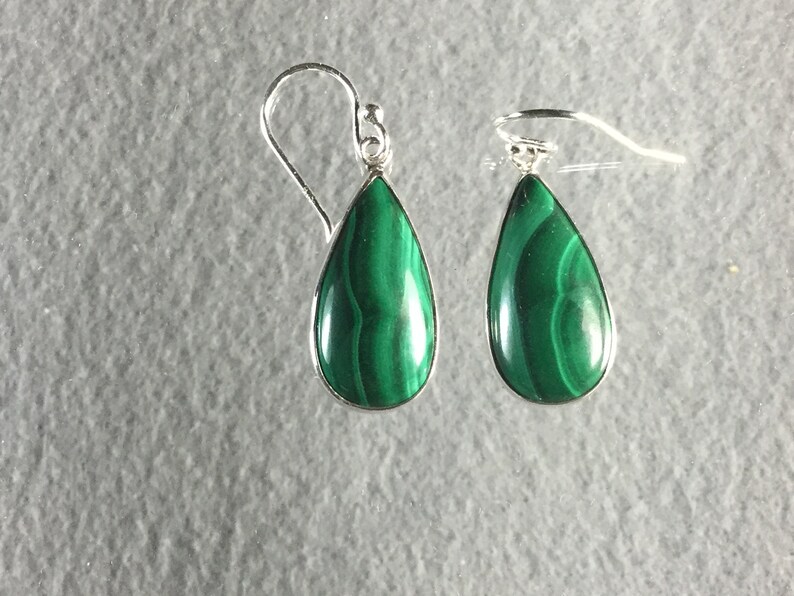 Malachite Earrings in Sterling Silver 10x25mm.