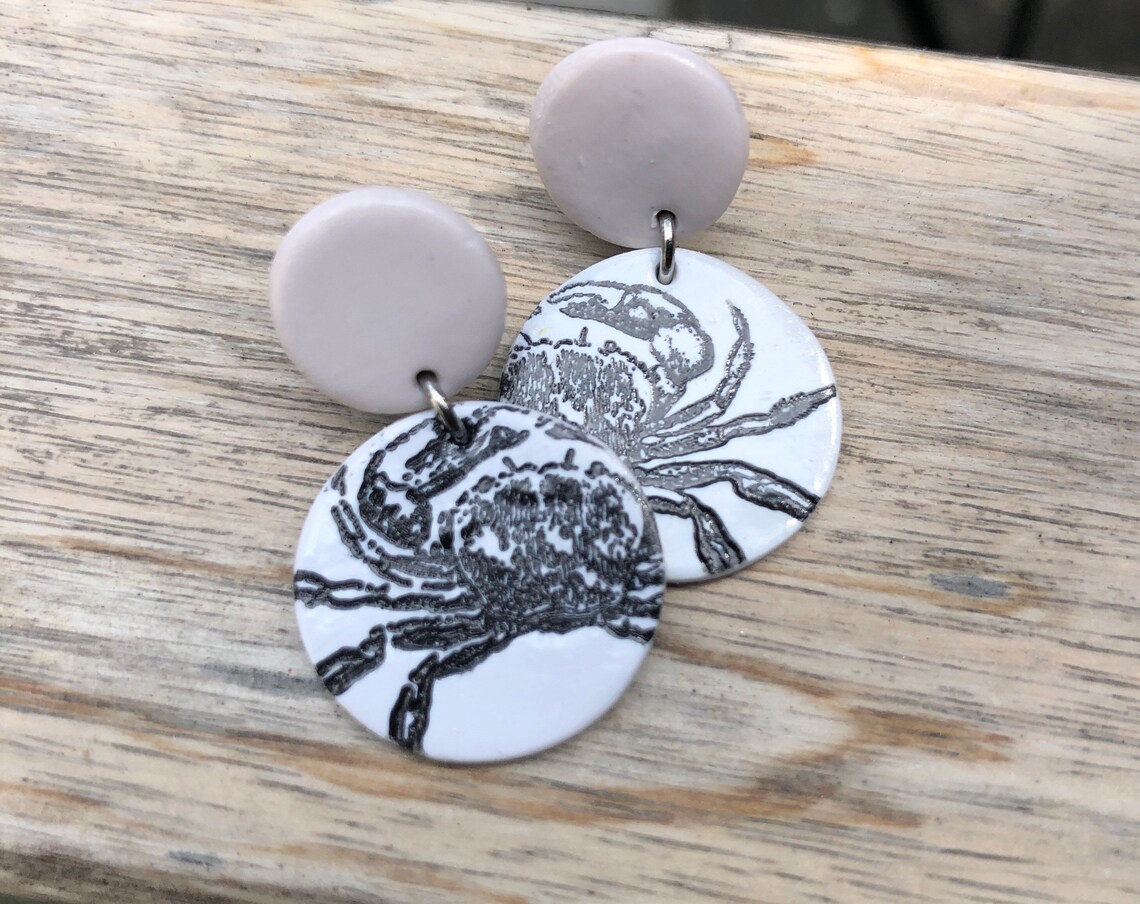 Crab Nautical Polymer Clay Dangle Orecchini Etsy Italia