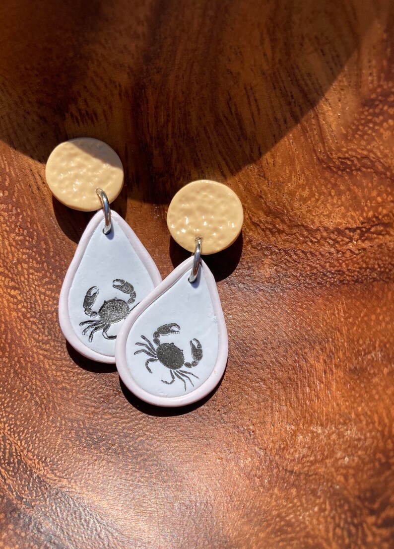 Crab Nautical Polymer Clay Dangle Earrings