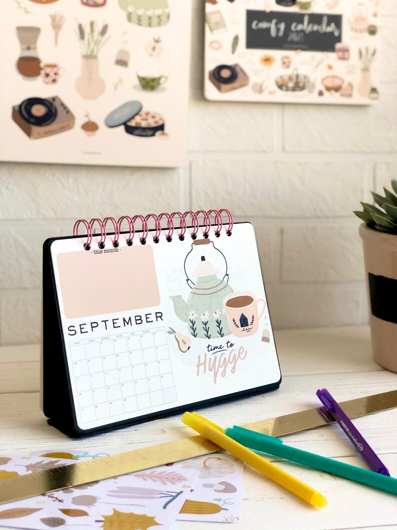 A5 desk calendar 2021 illustrated comfort life weekly desk Etsy