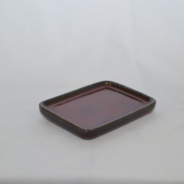 Bonsai ceramic humidity tray, rectangular shape, burgundy color, hard to find!