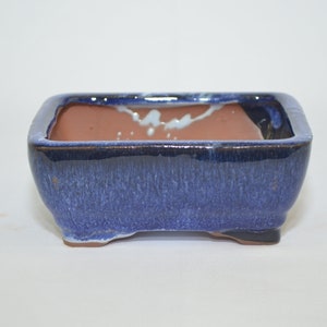 Bonsai ceramic pot 5", 2 tone blue color, rectangular shape with draining holes.