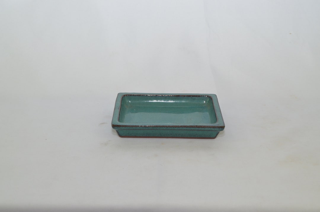 Bonsai Ceramic Humidity Tray, Rectangular Shape, Teal Color, Hard to