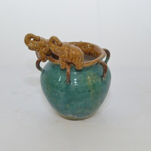 Lucky bamboo ceramic pot, no draining holes, handmade.