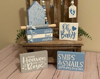 Baby boy tiered tray decor, baby shower decor, it’s a boy, gift for baby shower, baby boy decor, baby nursery decor, new mom gift