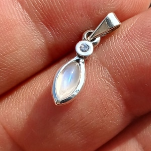Moonstone Silver Pendant, Glowing Moonstone Pendant - Elegant Sterling Silver Marquise Necklace - Ceylon Moonstone with CZ