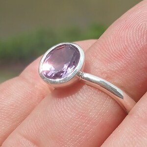 Minimalist Amethyst Ring, Elegant Amethyst Solitaire Ring in Sterling Silver - Size 7.5, Handcrafted Amethyst Ring