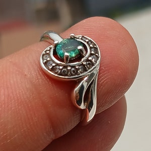Anello minimalista con smeraldo, elegante anello in argento sterling con smeraldo e zircone bianco, misura 5,5 - anello mignolo
