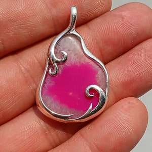 Pink Agate Pendant, Elegant Pink and White Agate Necklace - Handcrafted Sterling Silver Pendant in Pear Shape - Unique Artwork Design