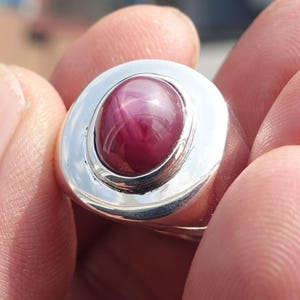 Handmade 5.5ct Star Ruby Sterling Silver Ring Men's Mirror Polished Red Gemstone Size 8.5