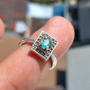 Green Emerald Ring, Elegant Green Emerald Solitaire Ring in Sterling Silver - Size 6.5 - Unique Sterling Silver Emerald Ring