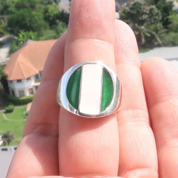 Nigerian Flag Ring, Sterling Silver Ring, Flag of Nigeria, Men's Pinky Ring, Costume Ring, Sport Event Outfit, Fan Apparel, Gift for Him