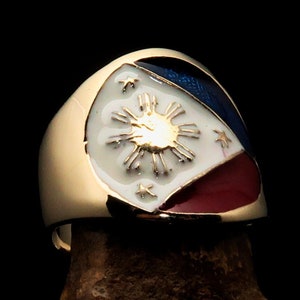Round shaped Pinky Costume Ring Flag of the Philippines - Solid Brass, Sport event outfit, Costume Ring, Pinky Ring, Philippines Flag Ring