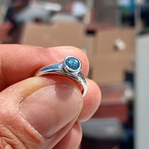 Blue Zircon Ring, Sterling Silver Ring, Blue Gemstone Ring, Minimalist Ring, Natural Blue Zircon, Gift for Her, Unique Design - Size 4.5