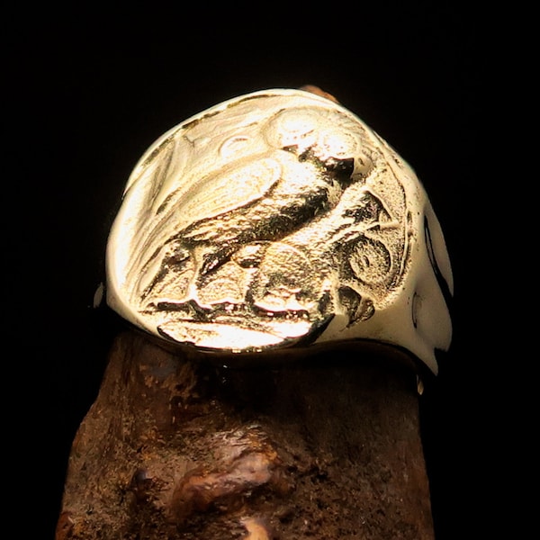 Men's ancient Greek Owl Drachma Coin Pinky Ring  - solid Brass