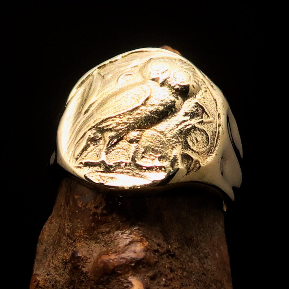 Men's ancient Greek Owl Drachma Coin Pinky Ring  - solid Brass