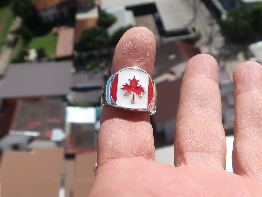 Canadian Flag Pinky Ring Sterling Silver Maple Leaf Jewelry Team Spirit ...