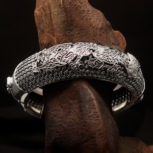 Dragon Silver Bracelet, Majestic Dragon Jewelry: Hand-forged Silver Bracelet for Medieval Enthusiasts - Sterling Silver Dragon Bangle