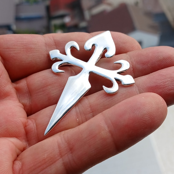 Ciondolo a croce di Santiago in argento sterling 925, collana di San Giacomo, giglio, amuleto medievale, gioielli - Italia
