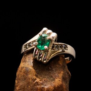 Green Emerald Ring, Dainty Green Emerald Solitaire Ring in Sterling Silver - Size 5.5 - Elegant Gift for Her