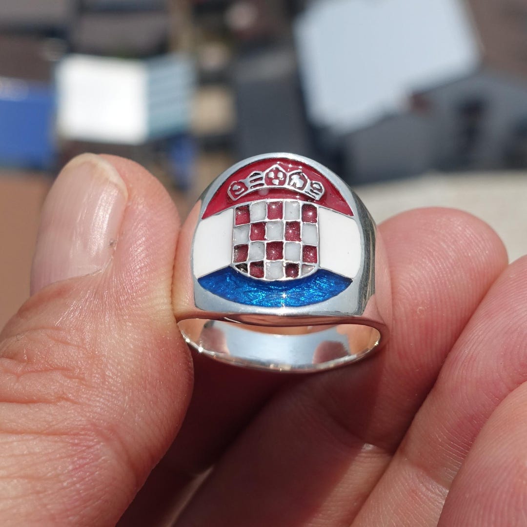 Sterling Silver Croatian Flag Pinky Ring - Stylish Fan Apparel for Men ...
