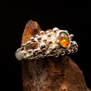 Opal Silver Ring, One-of-a-Kind Opal Solitaire Ring - Artistic Gemstone Jewelry Handcrafted Sterling Silver Ring, Size 8.5