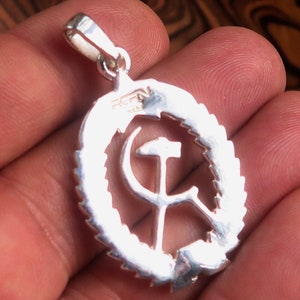Red Star Sterling Silver Communist Crest Pendant Hammer and Sickle