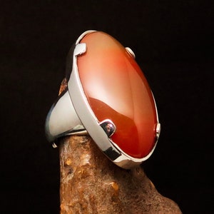Minimalist Agate Ring, Sterling Silver Ring, orange Agate Cabochon, gift for her, handmade silver ring, unique design, silver 925 - Size 10
