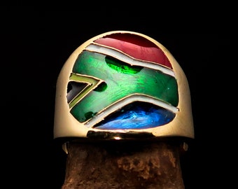 South African Flag Ring, Pinky Costume Ring, Flag of South Africa, Fan apparel, sport event outfit, Men's Pinky Ring, gift - Solid Brass