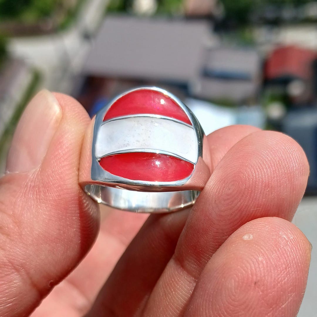 Austrian Flag Sterling Silver Pinky Ring - Patriotic Sports Fan Gift ...