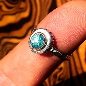 Natural Blue Zircon Ring, Sterling Silver Ring, Solitaire Ring, oval Cut Blue Zircon and CZ, handmade silver ring, unique design - Size 6.5