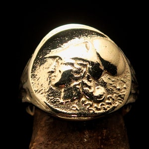 Greek Coin Ring, Handcrafted Men&#39;s Greek Costume Ring - Symbol of Goddess Athena in Brass - Pinky Coin Ring for Men