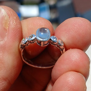 Moonstone Silver Ring, Ceylon Moonstone Sterling Silver Ring with CZ Accents - Size 8 - Elegant Moonstone Silver Ring